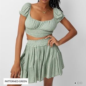 Simons Twik - Green Floral Pattern Top and Skirt - Size S